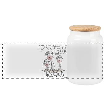 Lama Spruch I Lustiges Lama Trio I Alpaka Design - Panorama Keksdose mit Holzdeckel - Weiß - Vorne