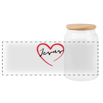 Heart with Jesus lettering - Panoramic Cookie Jar with Wooden Lid - white - Front