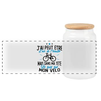 Dans Ma Tête Je suis sur Mon Vélo Humour Cyclisme - Boîte à biscuits avec couvercle en bois - blanc - Devant