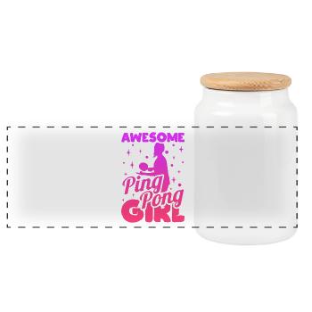 Awesome Ping Pong Girl - Panoramic Cookie Jar with Wooden Lid - white - Front