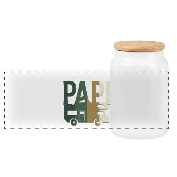 PAPI in Camouflage Motorhome Hunting and Fishing - Panoramic Cookie Jar with Wooden Lid - white - Front