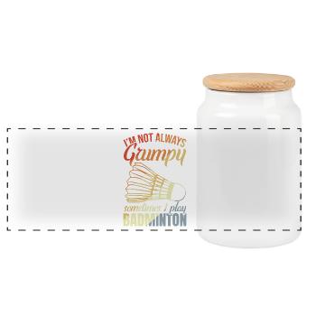 Grumpy badminton player - Panoramic Cookie Jar with Wooden Lid - white - Front