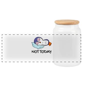 Not Today Penguin Lazy Gift Sleep Sleep - Panoramic Cookie Jar with Wooden Lid - white - Front