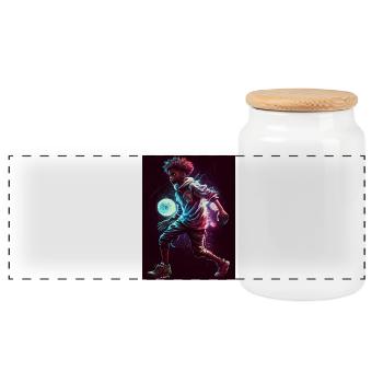 Futuristic Kids Superhero Design - Panoramic Cookie Jar with Wooden Lid - white - Front