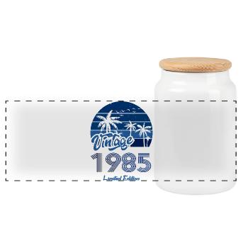 Vintage Year 1985 Limited Edition Blue - Panoramic Cookie Jar with Wooden Lid - white - Front