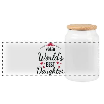 Voted World’s Best Daughter - Panoramic Cookie Jar with Wooden Lid - white - Front