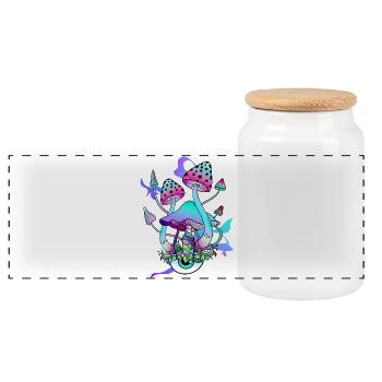 Trippy Hippie Psychedelic Mushroom - Panoramic Cookie Jar with Wooden Lid - white - Front