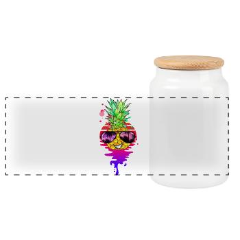 Lustige Retro Ananas - Panorama Keksdose mit Holzdeckel - Weiß - Vorne