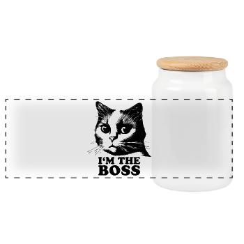 Chat - Boîte à biscuits avec couvercle en bois - blanc - Devant