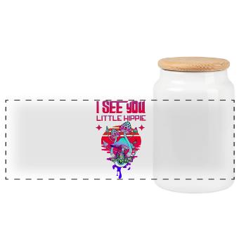 I see you little Hippie Psychedelic Mushroom Eye - Panoramic Cookie Jar with Wooden Lid - white - Front