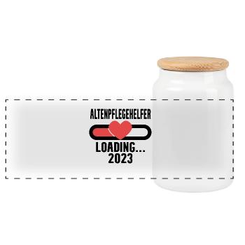 Altenpflegehelfer Beruf Loading 2023 - Panorama Keksdose mit Holzdeckel - Weiß - Vorne