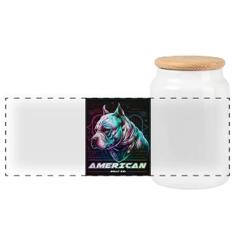 Bulldog Américain Neon Cyberpunk - Boîte à biscuits avec couvercle en bois - blanc - Devant