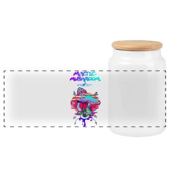 Magic Mushroom Sunset - Panoramic Cookie Jar with Wooden Lid - white - Front