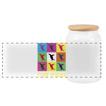 Team Penguin - Panoramic Cookie Jar with Wooden Lid - white - Front