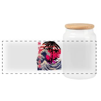 Big Wave Kanagawa Retro Sunset - Boîte à biscuits avec couvercle en bois - blanc - Devant
