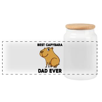 Capybara Father Capybara Capybara Pig - Panoramic Cookie Jar with Wooden Lid - white - Front