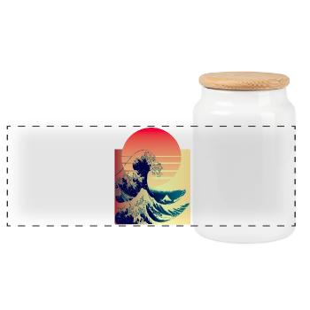 the big wave off Kanagawa - Panoramic Cookie Jar with Wooden Lid - white - Front