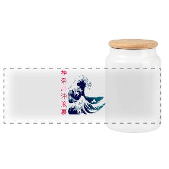 The big wave off Kanagawa - Panoramic Cookie Jar with Wooden Lid - white - Front