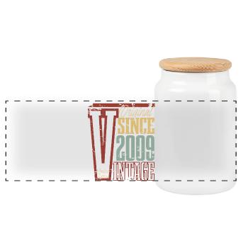 2009 Anniversaire Année de naissance Année de construction Vintage Rétro - Boîte à biscuits avec couvercle en bois - blanc - Devant
