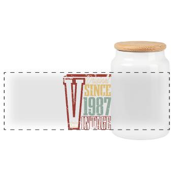 1987 Birthday Year of birth Year of construction Vintage Retro - Panoramic Cookie Jar with Wooden Lid - white - Front