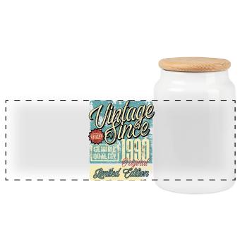 1990 Birthday vintage Retro Legend - Panoramic Cookie Jar with Wooden Lid - white - Front