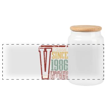1986 Anniversaire Année de naissance Année de construction Vintage Rétro - Boîte à biscuits avec couvercle en bois - blanc - Devant