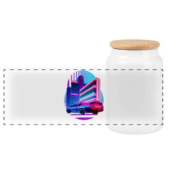 Retro Wave Sport Auto 80s Vaporwave Skyline - Panorama Keksdose mit Holzdeckel - Weiß - Vorne