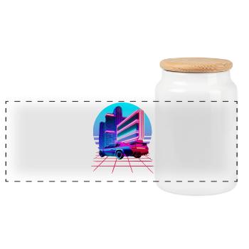 Retro Wave 80s Skyline Electro-Wave Vaporwave - Panorama Keksdose mit Holzdeckel - Weiß - Vorne