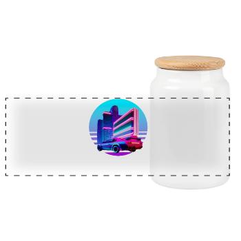 Retro Wave 80s Vaporwave Sunset - Panorama Keksdose mit Holzdeckel - Weiß - Vorne