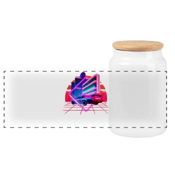 Retro Wave Sportwagen 80s Skyline Vaporwave - Panorama Keksdose mit Holzdeckel - Weiß - Vorne
