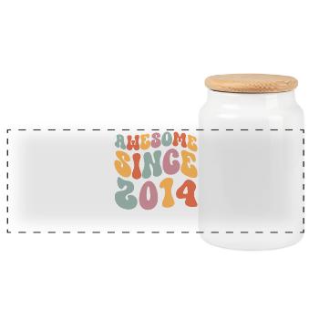 2014 Vintage Birthday Groovy Vintage Retro - Panoramic Cookie Jar with Wooden Lid - white - Front