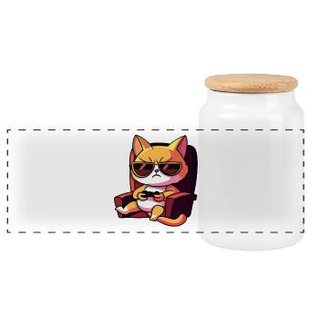 Cat Gaming Gamer Gamers Gamblers - Panoramic Cookie Jar with Wooden Lid - white - Front