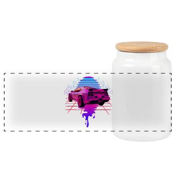 Ästhetik Sportauto Vaporwave Sunset Retrowave - Panorama Keksdose mit Holzdeckel - Weiß - Vorne