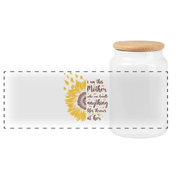 I Am This Mother Motivational Sunflower Geschenk - Panorama Keksdose mit Holzdeckel - Weiß - Vorne