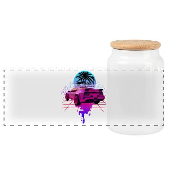 Retro Wave Sports Car Vaporwave - Panoramic Cookie Jar with Wooden Lid - white - Front