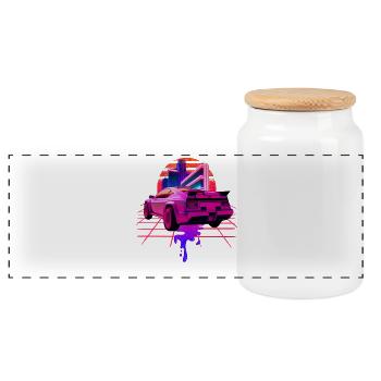 Retro Wave Sportwagen Vaporwave Sunset - Panorama Keksdose mit Holzdeckel - Weiß - Vorne