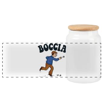 Joueur de boccia Vêtements avec balles de pétanque Boccia - Boîte à biscuits avec couvercle en bois - blanc - Devant