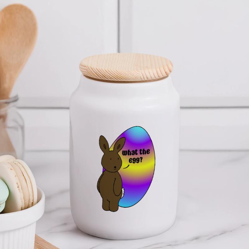 Happy Easter - Easter Bunny with Easter Egg Panoramic Cookie Jar with Wooden Lid
