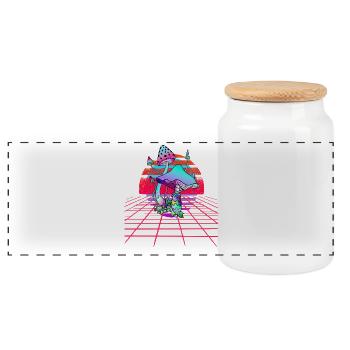 Psychedelic Mushrooms - Retro Wave Sunset - Panoramic Cookie Jar with Wooden Lid - white - Front