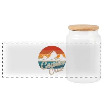 Cousin Crew Camping Outdoor Sunset Summer Camp - Panoramic Cookie Jar with Wooden Lid - white - Front