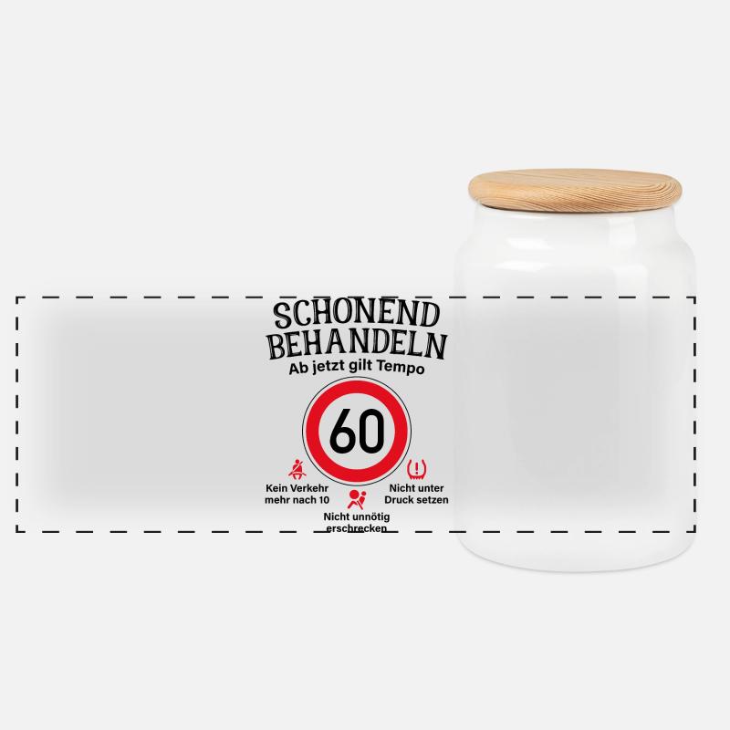 60. Geburtstag Schonend Behandeln 60 Tempolimit 60 - Panorama Keksdose mit Holzdeckel - Weiß