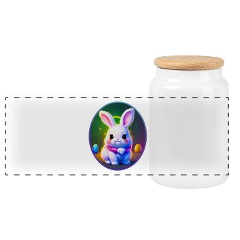 Œuf de Pâques avec motif de lapin de Pâques - Boîte à biscuits avec couvercle en bois - blanc - Devant