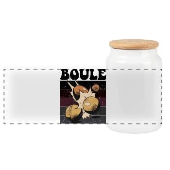 Boulespieler Boulekugel für Bouler Petanque Boule - Panorama Keksdose mit Holzdeckel - Weiß - Vorne