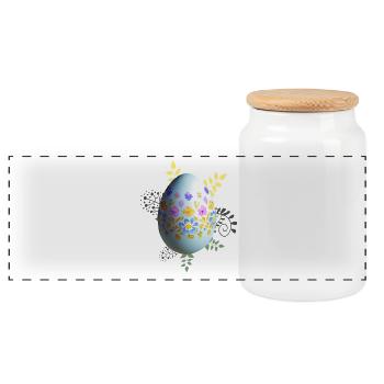 Floral Easter Egg - Panoramic Cookie Jar with Wooden Lid - white - Front