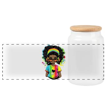 Leuchtender Reggae-Pullover mit Rainbow-Design - Panorama Keksdose mit Holzdeckel - Weiß - Vorne