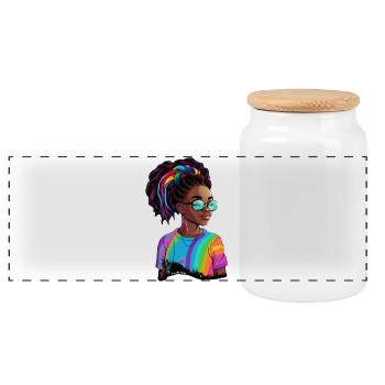 Bunte Dreadlocks und Regenbogen-T-Shirt - Panorama Keksdose mit Holzdeckel - Weiß - Vorne