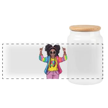 Colorful Rainbow Friendship Design - Panoramic Cookie Jar with Wooden Lid - white - Front