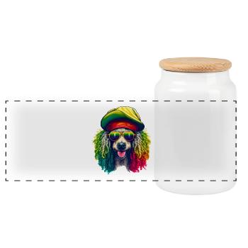 Cooler Rasta-Pudel bunt - Panorama Keksdose mit Holzdeckel - Weiß - Vorne
