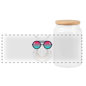Cool Capybara with Sunglasses - Panoramic Cookie Jar with Wooden Lid - white - Front