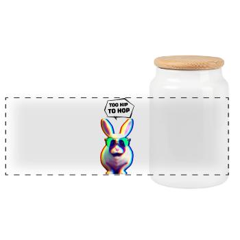 Hipster Easter Bunny Too Hip to Hop - Panoramic Cookie Jar with Wooden Lid - white - Front